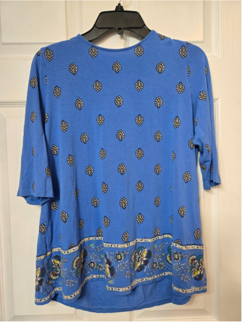 J.Jill Wearever Womens MP Blue Floral Medallion Border Print Top Boho Coastal PM